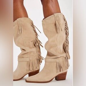 NEW FREE PEOPLE Sz 9 women's faith fringe boots in beige
